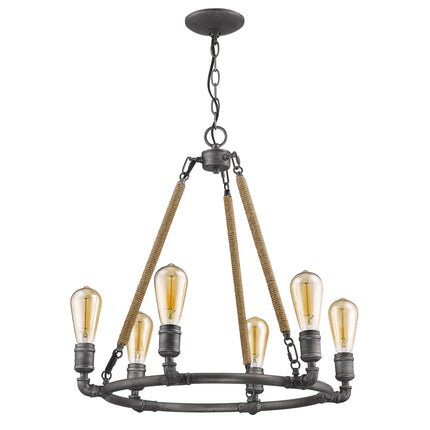 Grayson 6-Light Antique Gray Chandelier With Jute Wrapped Uprights Home Decor > Lighting > Ceiling Lights > Chandelier TriadCommerceInc