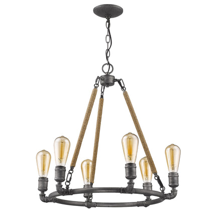 Grayson 6-Light Antique Gray Chandelier With Jute Wrapped Uprights Home Decor > Lighting > Ceiling Lights > Chandelier TriadCommerceInc