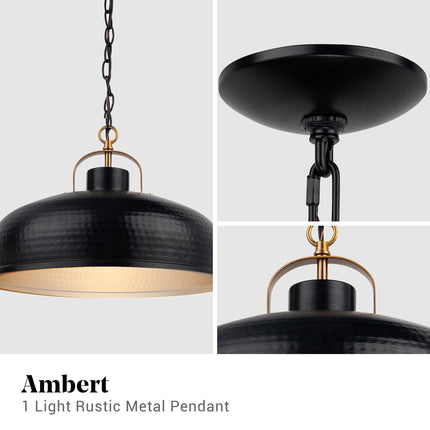 Ambert 1-Light Black Rustic Metal Dimmable Pendant Light 吊灯 TriadCommerceInc