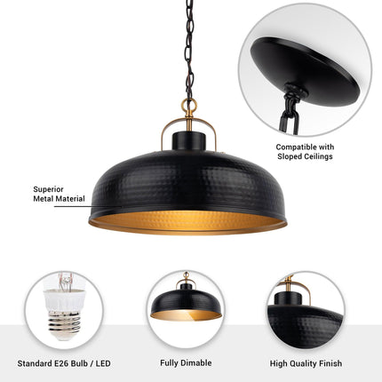 Ambert 1-Light Black Rustic Metal Dimmable Pendant Light 吊灯 TriadCommerceInc