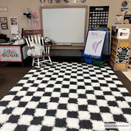 Atira Black & White Checkered Area Rug Rugs TriadCommerceInc 7'10" x 10'3" Rectangle