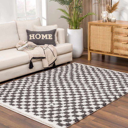Kieu Black & White Checkered Shag Rug Rugs TriadCommerceInc