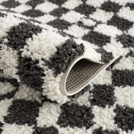 Kieu Black & White Checkered Shag Rug Rugs TriadCommerceInc
