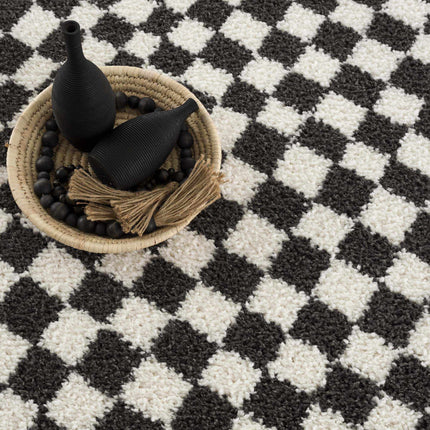 Kieu Black & White Checkered Shag Rug Rugs TriadCommerceInc