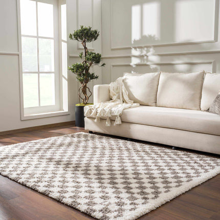 Kieu Taupe Checkered Plush Rug Rugs TriadCommerceInc