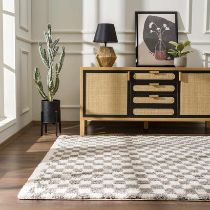 Kieu Taupe Checkered Plush Rug Rugs TriadCommerceInc