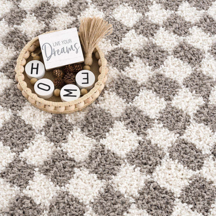 Kieu Taupe Checkered Plush Rug Rugs TriadCommerceInc
