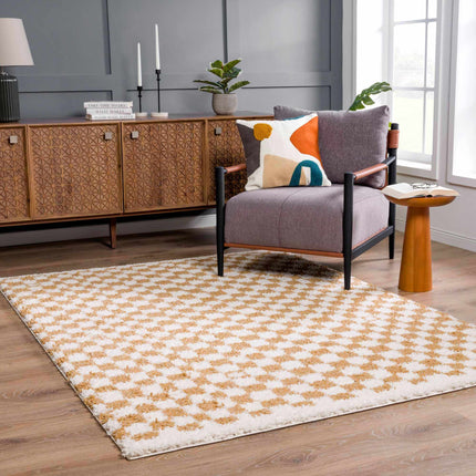 Kieu Mustard & Ivory Checkered Area Rug Rugs TriadCommerceInc