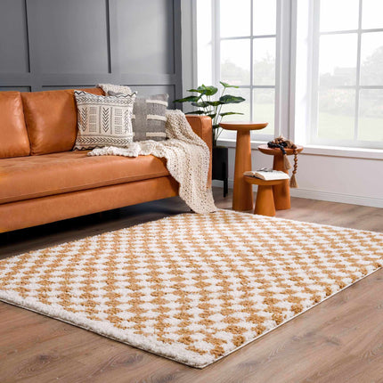 Kieu Mustard & Ivory Checkered Area Rug Rugs TriadCommerceInc