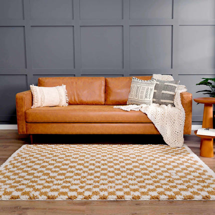 Kieu Mustard & Ivory Checkered Area Rug Rugs TriadCommerceInc