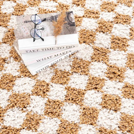 Kieu Mustard & Ivory Checkered Area Rug Rugs TriadCommerceInc