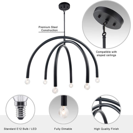 Caboche Mid-Century Modern Black Dimmable 6-Light Chandelier Home Decor > Lighting > Ceiling Lights > Chandelier TriadCommerceInc