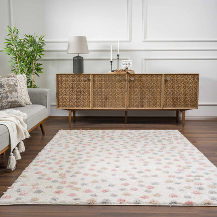 Cansu Pink & Cream Dotted Area Rug Rugs TriadCommerceInc