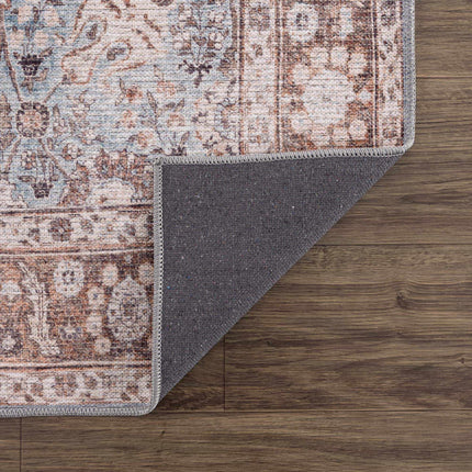 Brown Blue Dauis Vintage Washable Area Rug - Clearance Rugs TriadCommerceInc