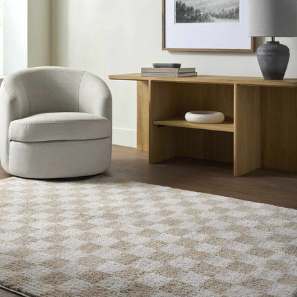 Canika Checkered Cream Washable Area Rug Rugs TriadCommerceInc