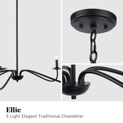 Ellie 5-Light Elegant Industrial Dimmable Chandelier Black Home Decor > Lighting > Ceiling Lights > Chandelier TriadCommerceInc