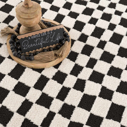 Lajos Black & White Checkered Area Rug Rugs TriadCommerceInc
