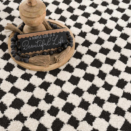 Leryn Black & White Checkered Area Rug Rugs TriadCommerceInc