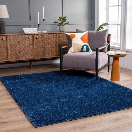 Faina Solid Dark Blue Shag Rug Washable Rugs TriadCommerceInc