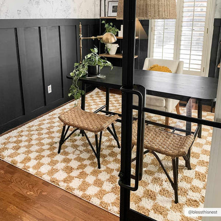 Kieu Mustard & Ivory Checkered Area Rug Rugs TriadCommerceInc