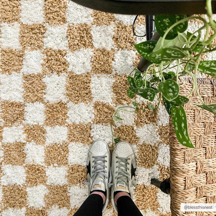 Kieu Mustard & Ivory Checkered Area Rug Rugs TriadCommerceInc