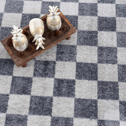 Alie Blue Gray Checkered Washable Rug Rugs TriadCommerceInc
