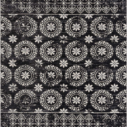 Kahraman Black&White Floral Washable Area Rug Rugs TriadCommerceInc