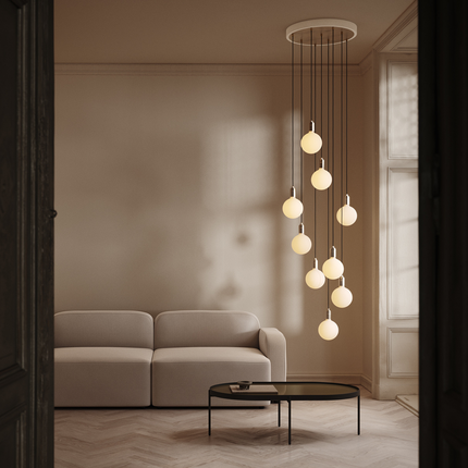 Nine Pendant Light in Brass + Sphere IV Cluster Pendants TriadCommerceInc