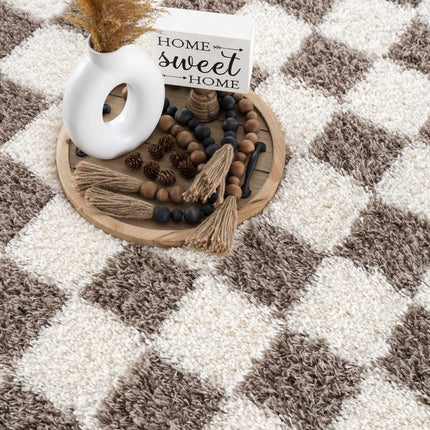 Atira Brown Checkered Area Rug Rugs TriadCommerceInc