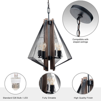 Zenith 4-Light Black Wood Dimmable Pendant Light 18-Inch Home Decor > Lighting > Ceiling Lights > Pendant Lights TriadCommerceInc