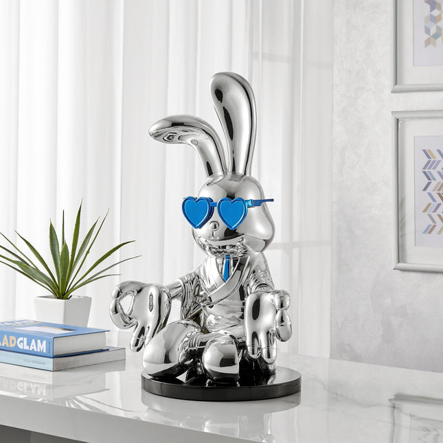 Sitting Rabbit with Blue Tie and Glasses Sculpture TriadCommerceInc
