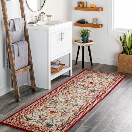 Neola White/Red Damask Area Rug Rugs TriadCommerceInc