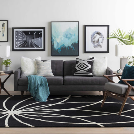 Davison Black Geometric Wool Carpet - Promo Rugs TriadCommerceInc