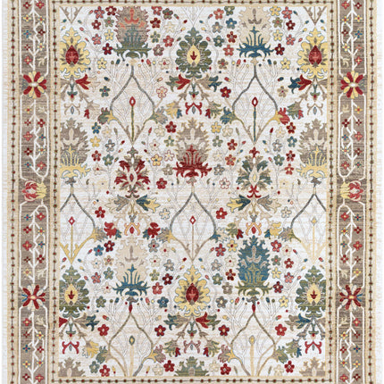 Neola White/Brown Damask Area Rug Rugs TriadCommerceInc 7'10" x 9'10" Rectangle