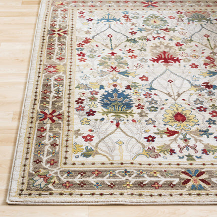 Neola White/Brown Damask Area Rug Rugs TriadCommerceInc