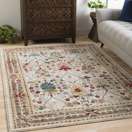Neola White/Brown Damask Area Rug Rugs TriadCommerceInc