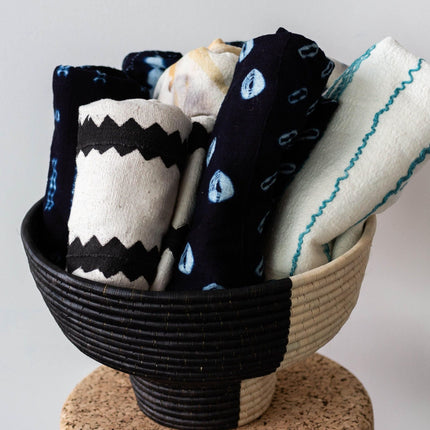 Pedestal Black and Natural Basket Bowl Baskets & Vessels TriadCommerceInc