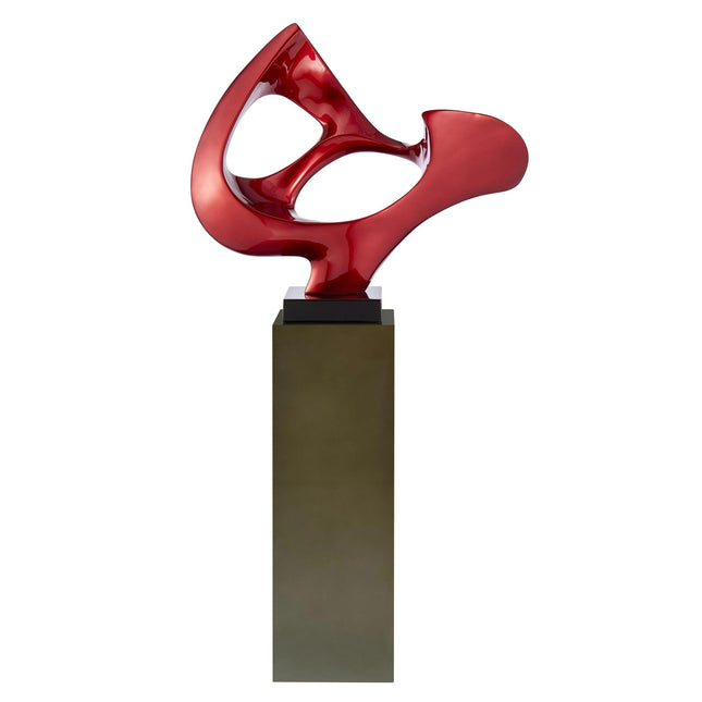 Metallic Red Abstract Mask Floor Sculpture With Gray Stand, 54" Tall Sculpture TriadCommerceInc   