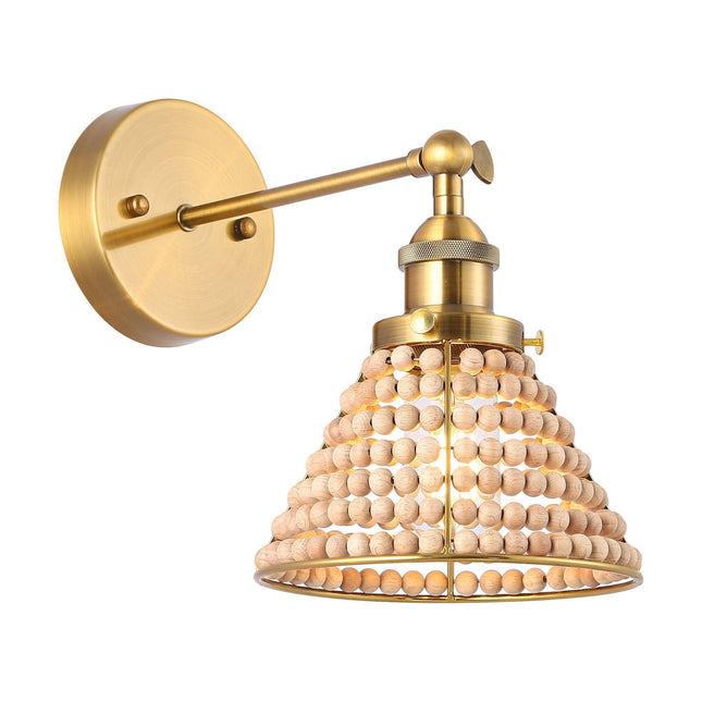 1-Light Modern Golden Wall Scone Light with Wooden Beads Home Decor > Lighting > Wall Lighting > Wall Sconces TriadCommerceInc