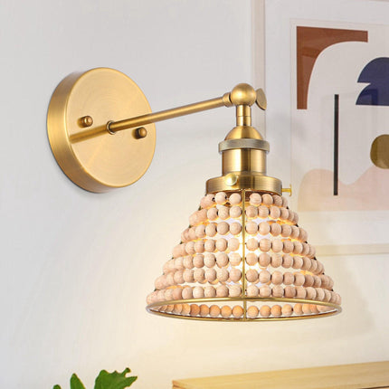 1-Light Modern Golden Wall Scone Light with Wooden Beads Home Decor > Lighting > Wall Lighting > Wall Sconces TriadCommerceInc