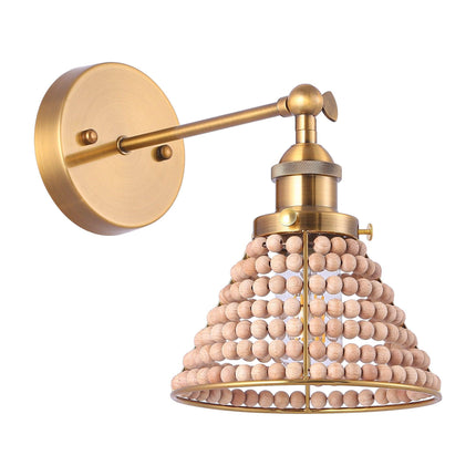 1-Light Modern Golden Wall Scone Light with Wooden Beads Home Decor > Lighting > Wall Lighting > Wall Sconces TriadCommerceInc Golden