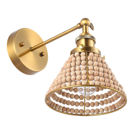 1-Light Modern Golden Wall Scone Light with Wooden Beads Home Decor > Lighting > Wall Lighting > Wall Sconces TriadCommerceInc