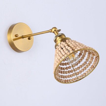 1-Light Modern Golden Wall Scone Light with Wooden Beads Home Decor > Lighting > Wall Lighting > Wall Sconces TriadCommerceInc