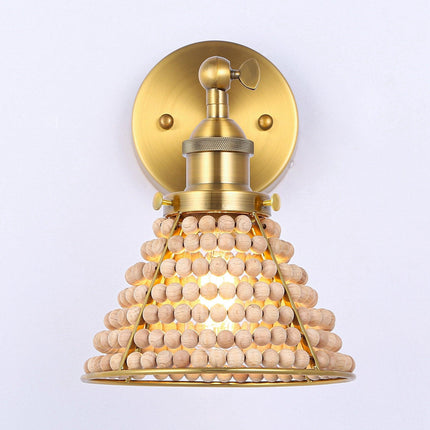 1-Light Modern Golden Wall Scone Light with Wooden Beads Home Decor > Lighting > Wall Lighting > Wall Sconces TriadCommerceInc