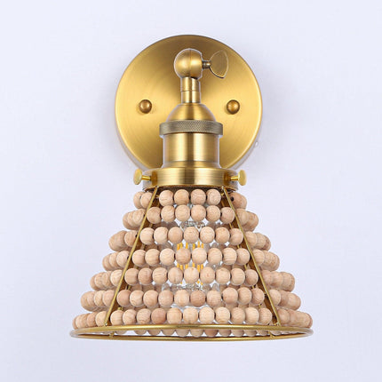 1-Light Modern Golden Wall Scone Light with Wooden Beads Home Decor > Lighting > Wall Lighting > Wall Sconces TriadCommerceInc