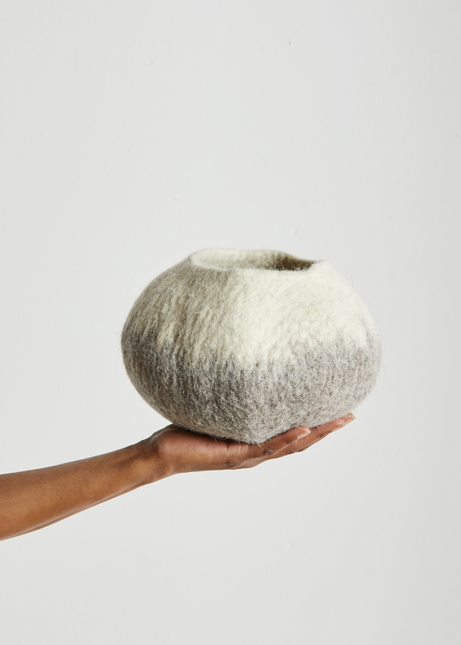 Grey Ombre Hand-Felted Wool Decorative Ukhamba Bowl All Products TriadCommerceInc