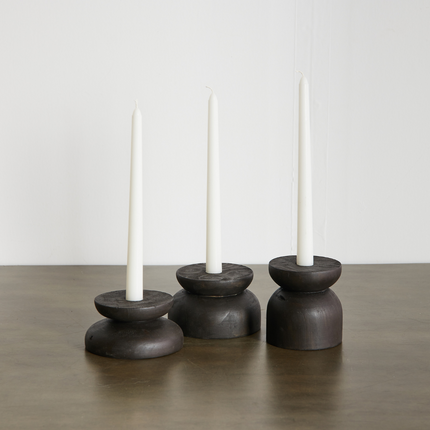 Organic Wood Taper Candlestick Holder All Products TriadCommerceInc Espresso Black Large