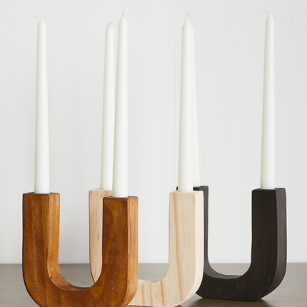 U-Shaped Wooden Double Taper Candlestick Holder Décor Collection TriadCommerceInc