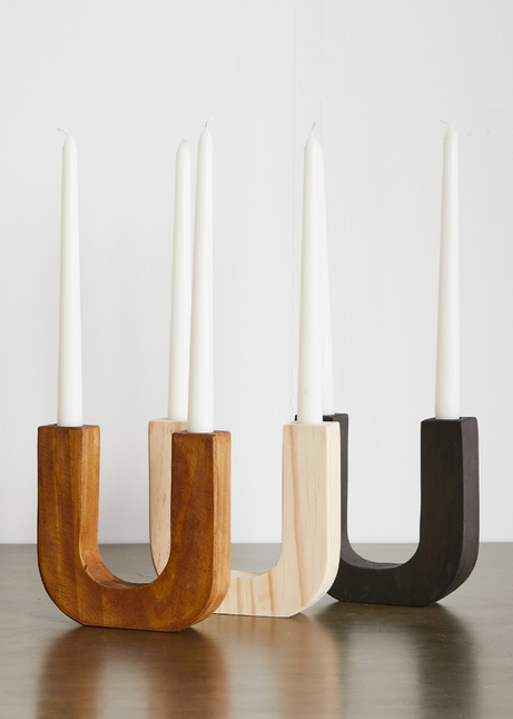 U-Shaped Wooden Double Taper Candlestick Holder Décor Collection TriadCommerceInc