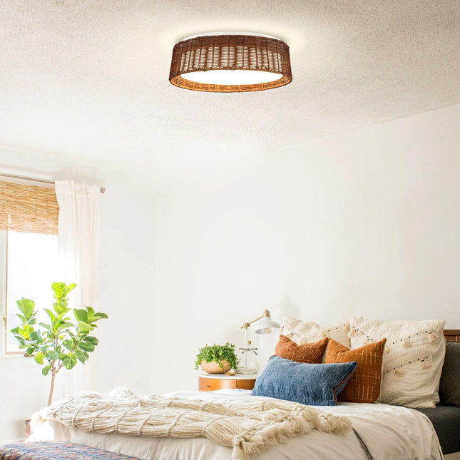 17" Traditional Brown Rattan Flush Mount Lighting LED Home Decor > Lighting > Ceiling Lights > Flush Mount Ceiling Lights TriadCommerceInc